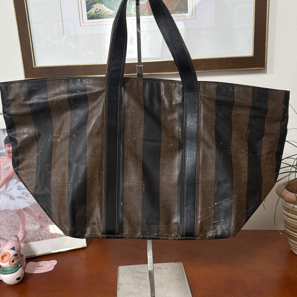 Fendi Black and Brown Striped Tote - Picture 3 of 10